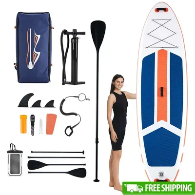Inflatable Paddle Board with Adjustable Dual-Use Paddle 3 Fins Non-Slip Deck Backpack Pump