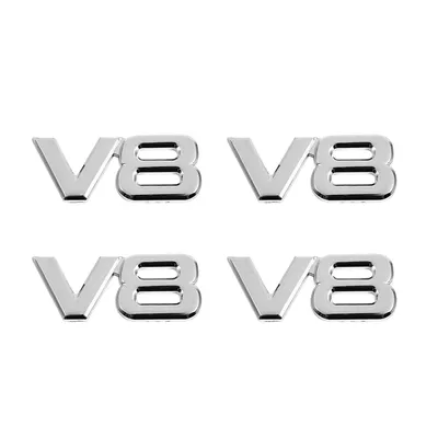 4X 3D Silver Auto Motor V8 Car Rear Emblem Decal Badge Sticker 7.5X3.5Cm