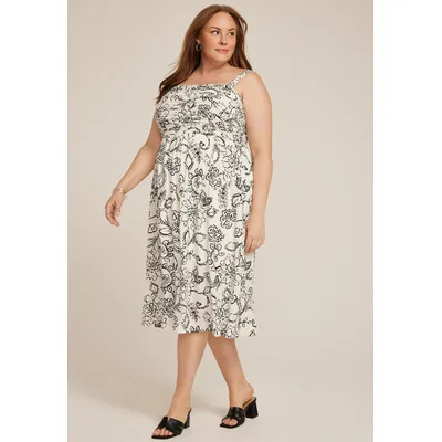 Maurices Plus Size Women's Bare Ruched Square Neck Midi Dress Beige Size 3X