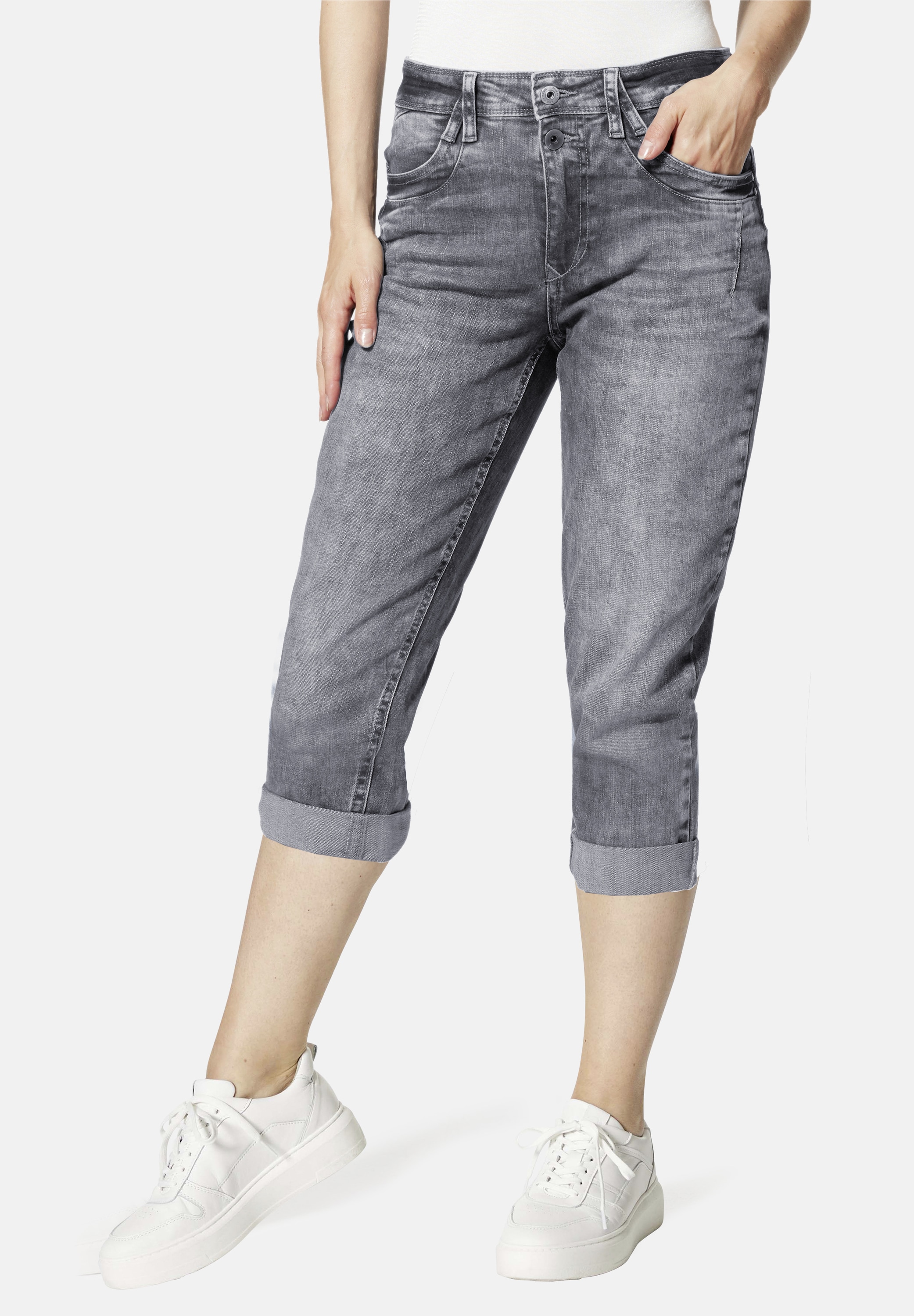 7/8-Jeans STOOKER WOMEN "LIMA Boyfriend Fit Capri", Damen, Gr. 44, Länge 21, grau (heavy light grau), Twill, 97% Baumwolle, 3% Elasthan, lässig geschnitten 7/8-Länge, Jeans, Boyfriend Fit Casual Twill Capri Hose für Damen