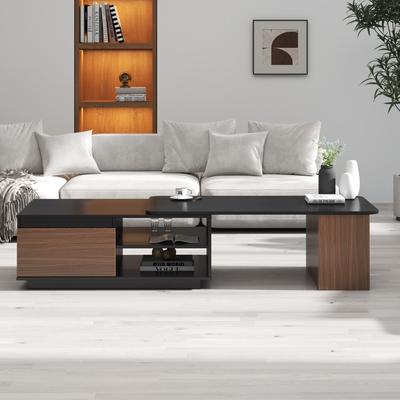 Modern Wooden Coffee Table Extendable Coffee Table with 2 Storage Drawers, Length Adjustable for Living Room