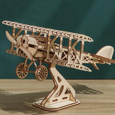 TEMU Handcrafted Presents Made From Diy 3d Wooden Puzzle Model Kits Of Bi Plane Image