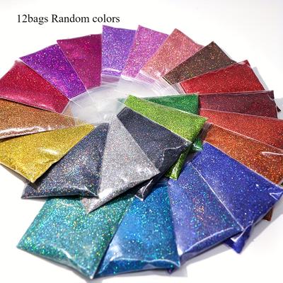 TEMU 12pcs 10g 12 Colors Flash Iridescent Laser Flash Powder, Polyresin, Glitter Set, For Resin Tumbler Handicrafts, Diy Handicrafts Surface Decoration, Christmas Decoration, Holiday Decoration Image