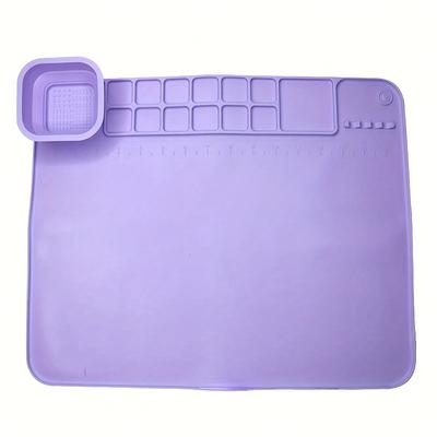 TEMU Multi-use Silicone Drawing Mat 42.5x35cm - Washable With Brush Holder, Non-slip Oil/watercolor Painting Pad For Students/artists/travel, Purple&pink&blue Doodle Board Image