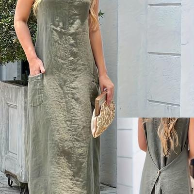 TEMU New Casual Sleeveless V-neck Pocket Long Skirt Image
