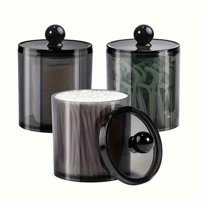 TEMU 3pcs Modern Bathroom Canister Set, Plastic Storage Containers With Window-view Lids, Space-saving Organizer For Swabs, Pads, Vanity Countertop Essentials Image