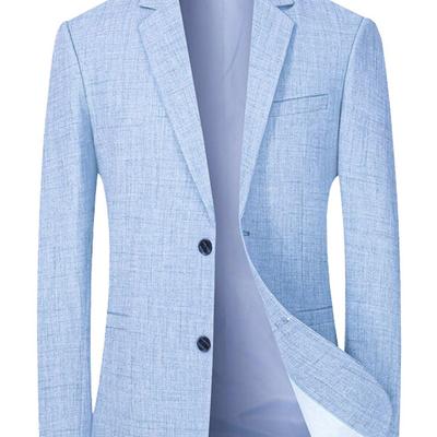 TEMU Men's Slim-fit Casual Blazer - Light Gray Herringbone Pattern, Long Sleeve, Button- Jacket With Lapel Collar & Side Pockets - Spring, Summer & Fall Business Or Image