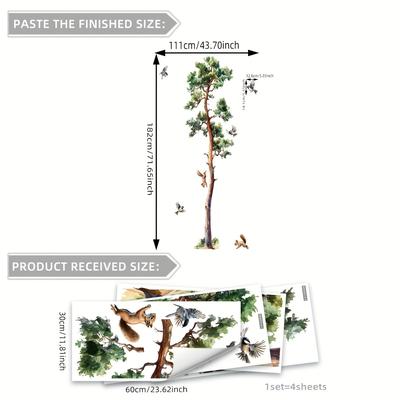 TEMU 1 Set Of 4 (30*60cm*4pcs) Creative And Simple Large Tree Small Bird Spring Wall Stickers For Living Room Bedroom Decoration Background Wall Pictures (ms4433-zc) Image