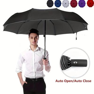 TEMU Richaton Automatic Open/close Folding Umbrella - Large, Sturdy 10-rib Design, Windproof Shaft, Uv Protection For Sun And Rain, Compact Travel Umbrella Image