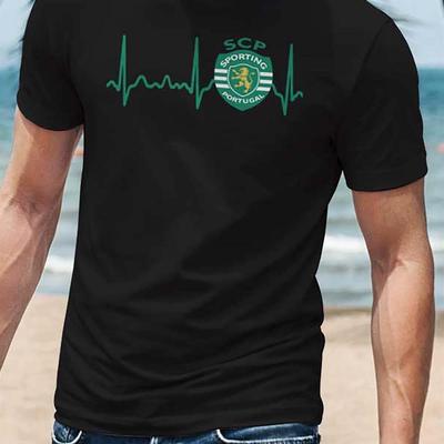 TEMU 1pc Heartbeat Graphic T-shirt, Men's Casual Crew Neck, 100% Cotton, Short Sleeve Tee, Regular Fit, Printed Design- Black Image