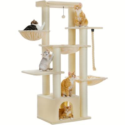 TEMU Large Cat Tree - 170cm Tall Cat Tower For Indoor Cats Adult With 13 Thick Black Scratching Posts (10.9cm), Multi-level Cat Condo, Super Large Perch & Hammocks For Maine Coon 9kg Image