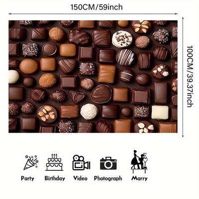 TEMU 1pc Chocolate Backdrop Banner - Vibrant Polyester Wall Decor For Parties, Weddings, - Versatile Indoor/outdoor Use With Realistic Chocolate Bar Design, Chocolate Bar Decor Image