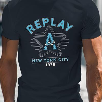 "TEMU Men's " 1975" Graphic Tee - Casual Round Crew Neck Short Sleeve T-shirt, Lightweight & Comfortable For Summer, Casual Summer Top | Retro Graphic Tee | Lightweight Tshirt" Image