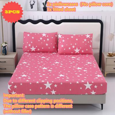 TEMU 3pcs Starry Bedding Fitted Sheet Set, Soft And Comfortable, Skin-friendly And Breathable (one Fitted Sheet + 2 Pillowcases, ) Image