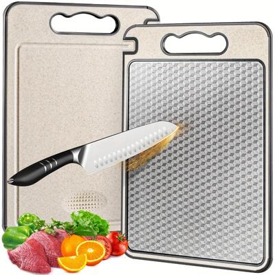 TEMU Stainless Steel Kitchen Cutting Board, Double-sided Non-slip Design, Scratch-resistant Mesh Texture, Juice , Food-grade Bamboo Pp, 15x10 Inches, Easy To Clean Image
