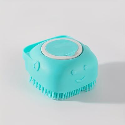 TEMU 1pc Soft Silicone Bath Brush With Non-slip Handle - Gentle Exfoliating Body Scrubber For Deep Clean & Light Beige Care, Lightweight Turquoise, Yellow & Pink Image