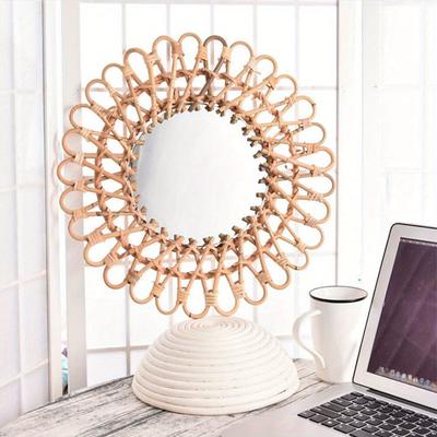 TEMU Hanging Wall Round Mirror Home Rattan Nordic Wicker Home Decor Art Mirrors Image