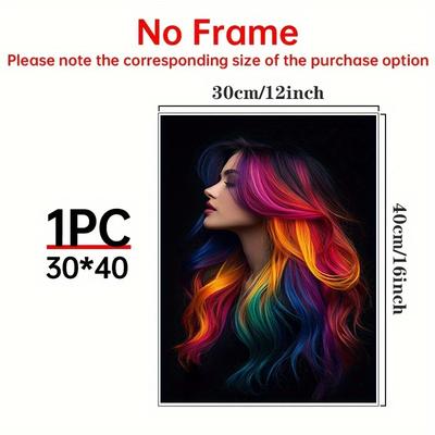 TEMU Vibrant Hair Canvas Art - Wall Decor For Home, Office, - Stylish Gift For Style Enthusiasts - High-quality Uv-resistant Print - Living Room, Bedroom, , Salon Decor Image