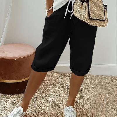 TEMU Self-developed - Women's Casual Solid Color Loose Drawstring Shorts Image