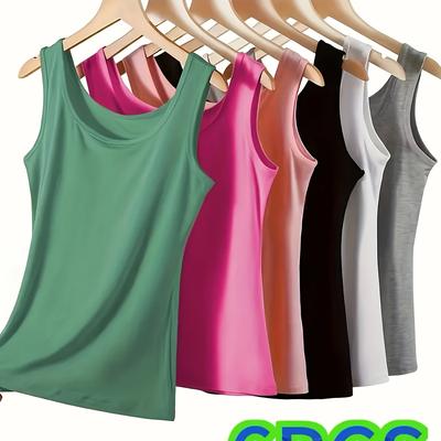 TEMU Summer Simple 6pcs Women's Strap Tank Tops, Solid Color Casual Versatile Home And Outing Sleeveless Top Image