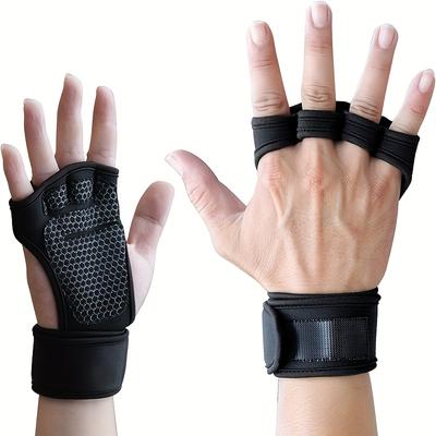 TEMU Breathable Unisex Fingerless Gym Gloves, Ideal For Weightlifting & Fitness Training, With Adjustable Wrist Strap, Breathable Polyester Mesh, Gym Accessories Image
