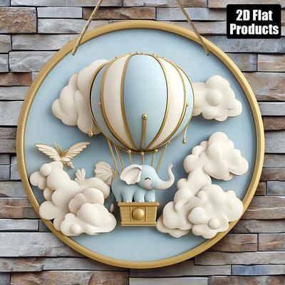 TEMU 2d Flat, 2d Flat Print, 1pc, Round Wood Decorative Painting Sign, Hot Air Balloon Theme, Suitable For Bar Kitchen Cafe Living Room Office Decoration, Home Decor, Holiday Gift, 8x8 Inch, 2d Flat Image