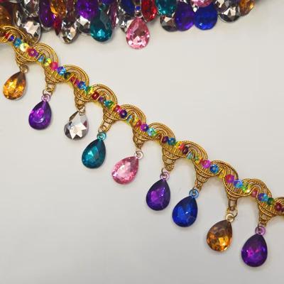 TEMU 1 Meter Colorful Crystal Gemstone Hanging Pagoda Tassel Lace, Handmade Diy Decoration Accessories And Materials, Golden And Silvery Silk Stage Dress Image