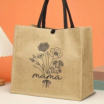 "TEMU Large Capacity "mama" Jute Tote Bag With - & High-quality, Day, Shopping, Travel, &" Image
