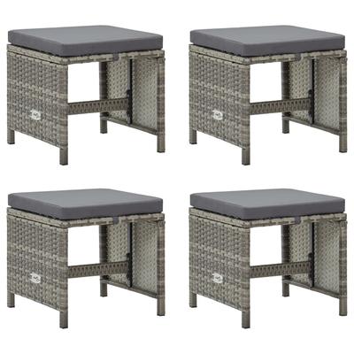 TEMU Garden Stool 4 Pcs. With Seat Cushion Poly Rattan Gray, Weather-resistant Pe Rattan, Rust And Mold Resistant, Thickly Padded Seat Cushion, Image