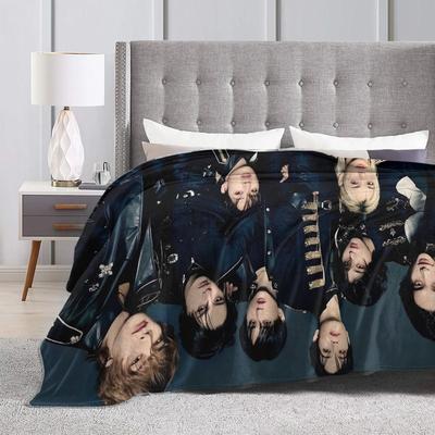 TEMU Skz Stray Music-themed Plush Flannel Blanket - Soft Polyester, , Ideal For Home Decor, Office, Travel, And Gifts - Warm And Cozy, Blanket | Musicinspired Design | Durable Polyester Image