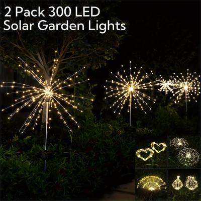 TEMU 2 Pack 300 Led Solar Lights Outdoor Garden, Solar Firework Lights, 8 Solar Lights, Solar Lawn Lights With Garden Lights For , Yard Balcony, Pathway Lawn, Party Christmas Decor, Holiday Decoration Image