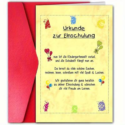 TEMU 1pc Funny German First Day Of School Greeting Card With Envelope – 12x15cm, Balloon & , Yellow Background, , Students, And Back To School Celebrations Image