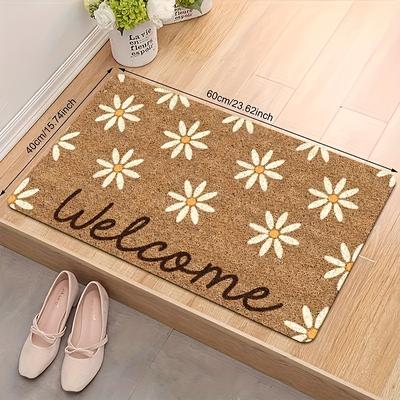 "TEMU Spring Flower Welcome Doormat - Daisy Non-slip Polyurethane Fiber Indoor/outdoor Mat, Machine Washable 19.5"x31.5" For Entrance, Bathroom, Home Decor" Image