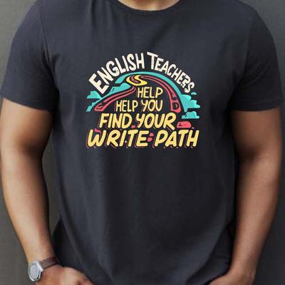 TEMU English Teacher Print T Shirt, Tees For Men, Casual Short Sleeve T-shirt For Summer Image