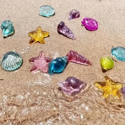 TEMU 30pcs/50pcs/80pcs Colorful Ocean Translucent Series Gemstone, Decorative Set-abs Plastic Starfish, Shell And Crystal Ornaments For Aquariums, Fish Tanks, Pool Parties & Summer Decoration Image