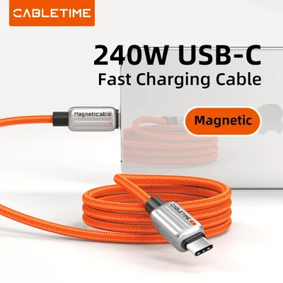 CABLETIME Magnetic PD 240W USB C to USB C Cable Fast Charger Adapter USB C to Type C Power Cable for Laptop Macbook Samsung iPad