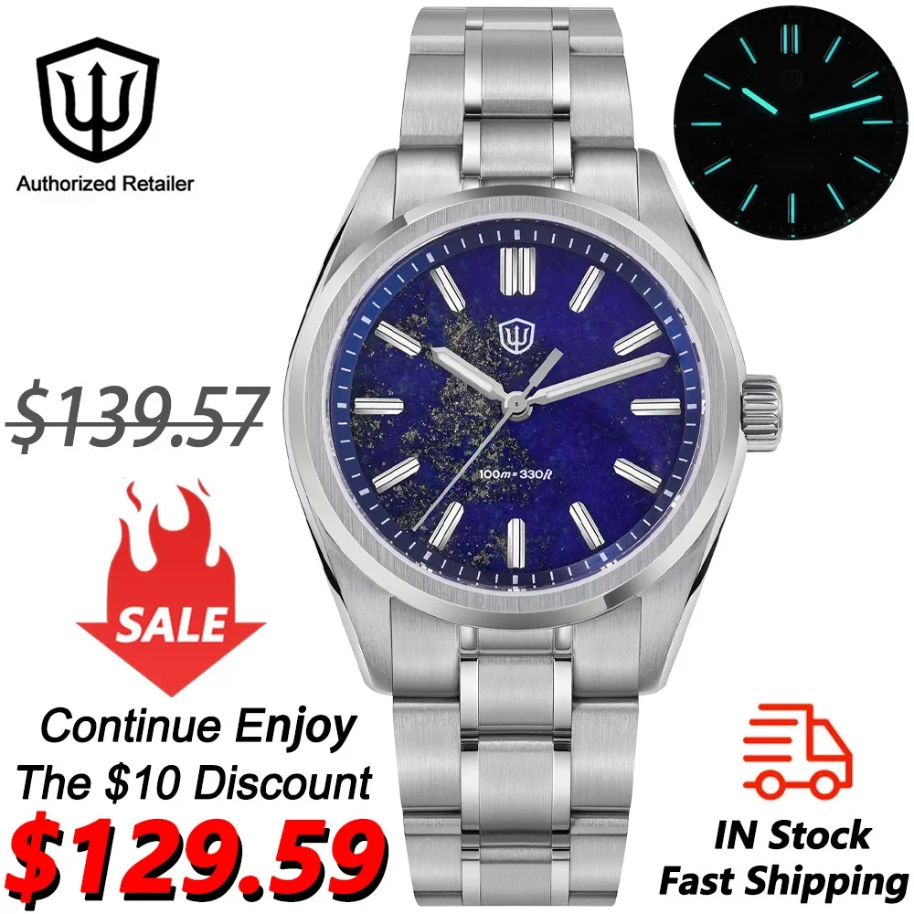 Watchdives WD0003B ‌ Aventurin-Zifferblattuhr VH31, Sweep-Uhrwerk, Saphirglas, leuchtend, 100 m wasserdicht, 36 mm, Vintage-Uhren Image