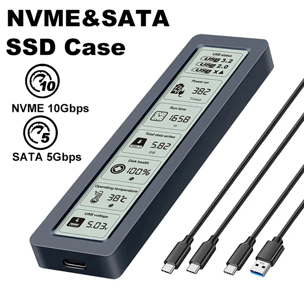 M.2 NVMe SATA SSD Gehäuse USB3.2 Gen2 Typ C 10 Gbit/s PCIe SSD Gehäuse Smart Digital Display SSD Gehäuse NGFF SATA SSD Box Werkzeug kostenlos Image
