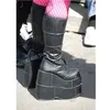 Schwarz Matte Leder Punk Cool Mittlere Waden Stiefel Plattform Dicken Sohlen Mode Sexy Frauen Schuhe