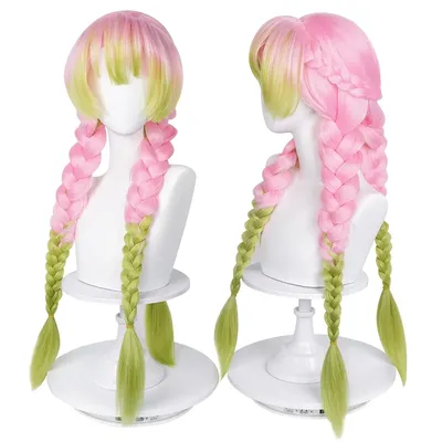 LABEAUTÉ Max Beauty Anime Rosa und Grüne Perücke für Mitsuri Cosplay Geflochtene Haarperücke mit Image