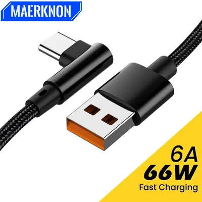 90-Grad-Winkel-USB-C-Kabel, 6 A, 66 W, Schnellladung, Typ-C-Datenkabel für Huawei Mate 50, Samsung Image