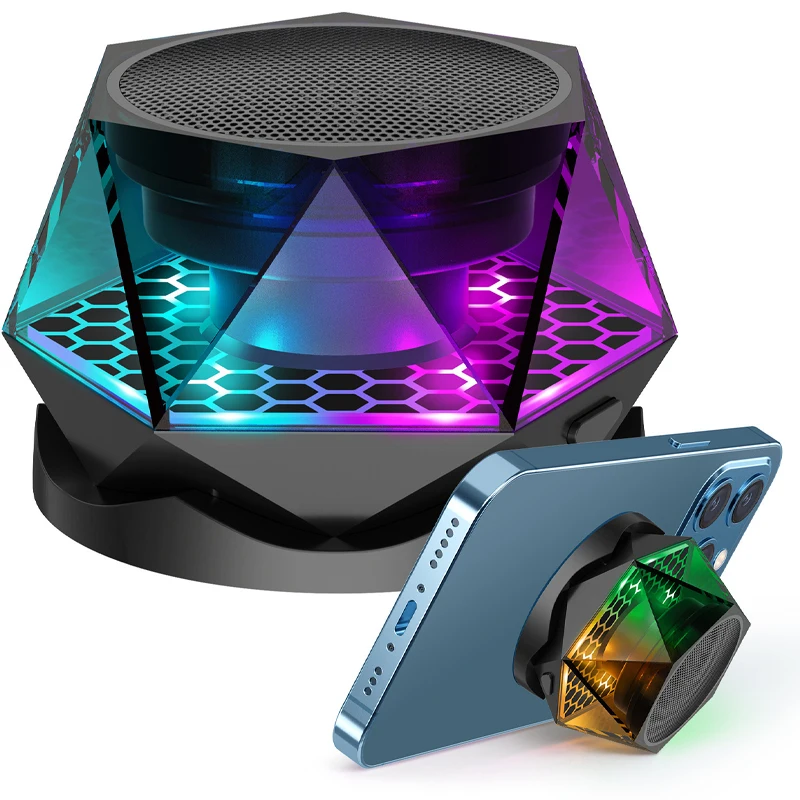 Magnetischer Diamant-Bluetooth-Lautsprecher, kleiner kabelloser Lautsprecher, RGB-Farblicht, tragbarer Telefonständer für iPhone und Android, TWS-Kopplung Image