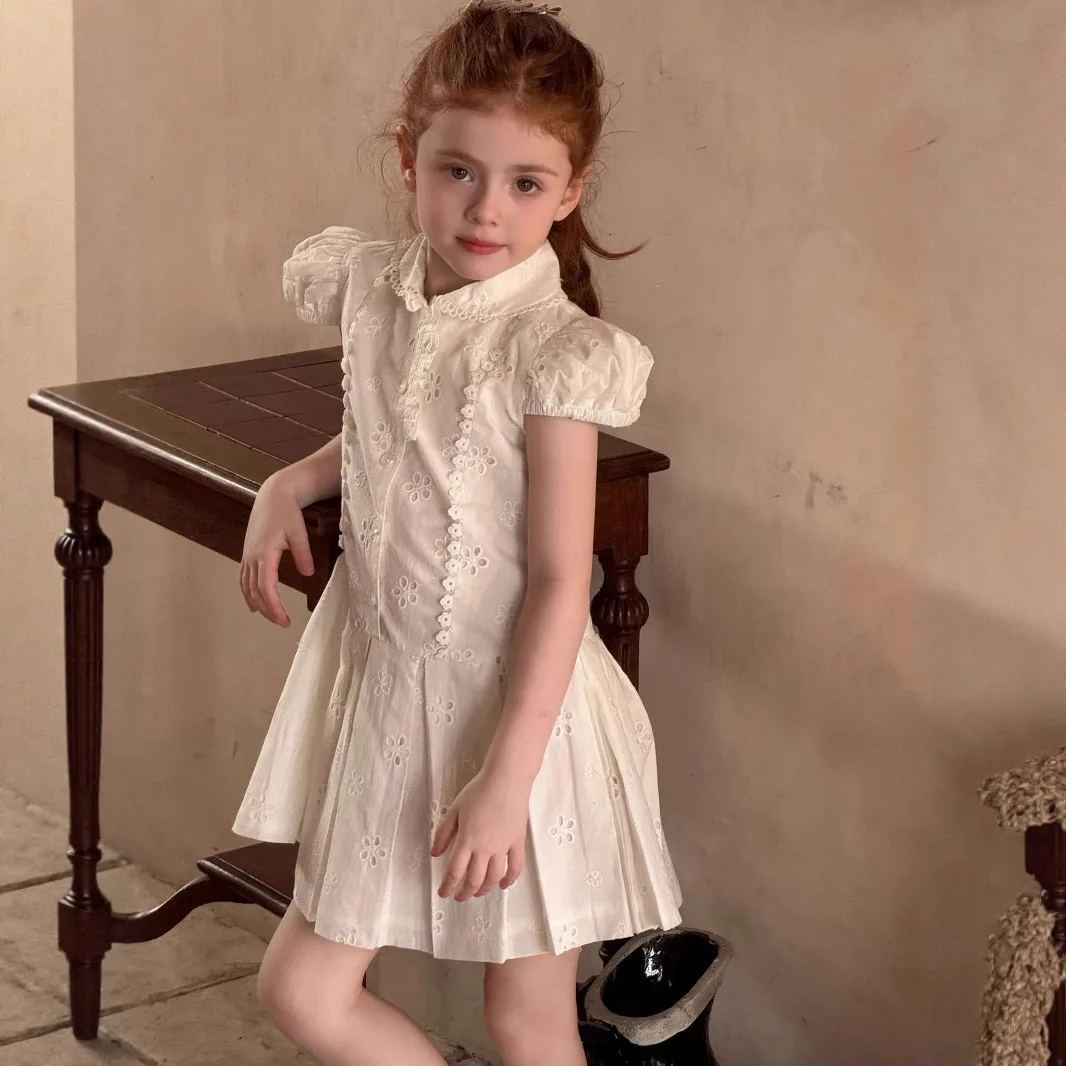 Mädchen Kleid 2025, Sommer Neue Baby Mädchen College Stil Weiß Blase Hülse Hemd Kleid Kleine Mädchen Kleid Kinder Kleidung Image