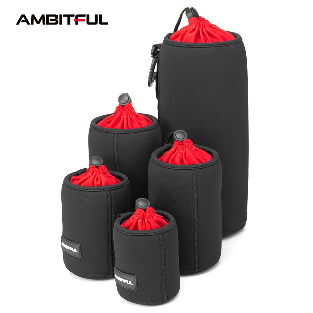 NEUE AMBITFUL Kameraobjektivtasche Kordelzugtasche mit S M L XL Größe für Canon Sony Nikon DSLR Kameraobjektiv-Fasshülle mit Haken Image
