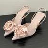 Neue Art elegante Frau Sandalen hochhackige süße Rose geschlossene Zehen Schuhe Sommer Sling back spitzen Mode Kleid Damenschuhe