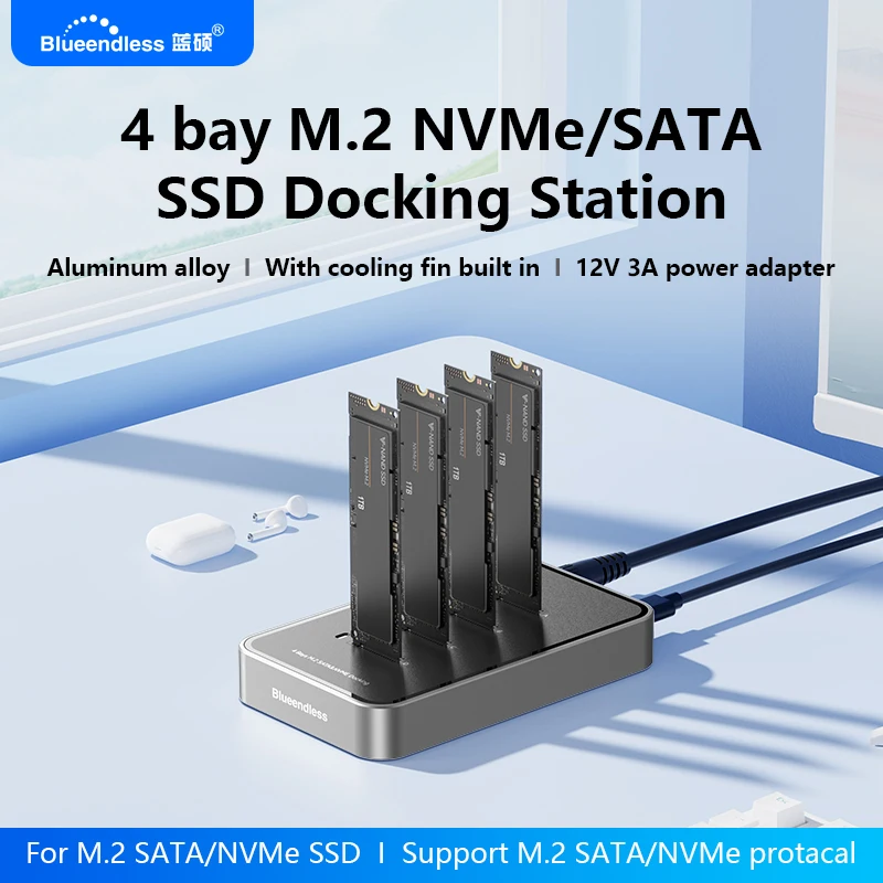 Blueendless Docking station SSD M.2 NVMe/SATA a 4 vie Tipo C USB3.1 10Gbps m2 NVME PCie SATA ngff doppio protocollo Custodia SSD in alluminio