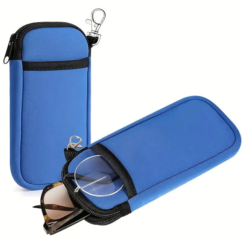 Custodia morbida per occhiali con cerniera portatile con moschettone Custodia per occhiali da sole Custodia per occhiali con cerniera Custodia protettiva per occhiali 2 stili