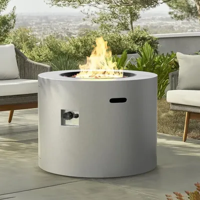32 Inch Multifunctional Fire Pit Table, Circular Gas Fire Pit, Alloy Steel Veneer, Weather Resistant