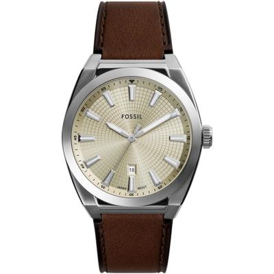 Quarzuhr FOSSIL "EVERETT", braun (braun, cremefarben), Armbanduhren, Herren, Armbanduhr, Herrenuhr, Edelstahlarmband, Datum Image