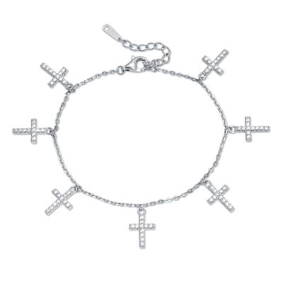 Women's Silver Cross Charm Bangle Bracelet by Propet in White (Size ONE SIZE)